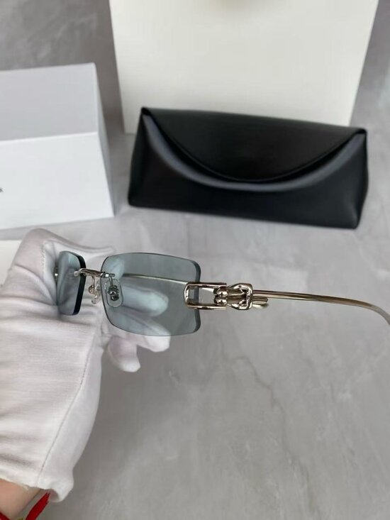 Gentle Monster Rimless Rectangular Sunglasses Silver Chain Detail w/ Case